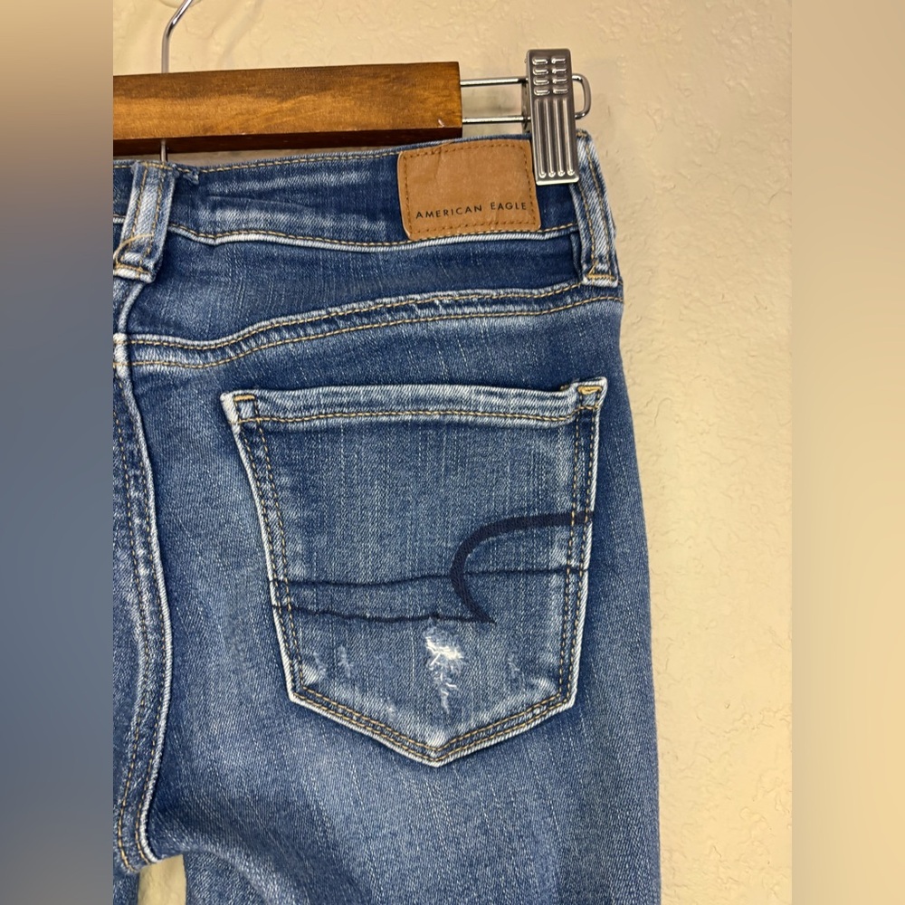 American Eagle Outfitters Distressed Ripped Blue Skinny Jeans Size 0 - Picture 5 of 11